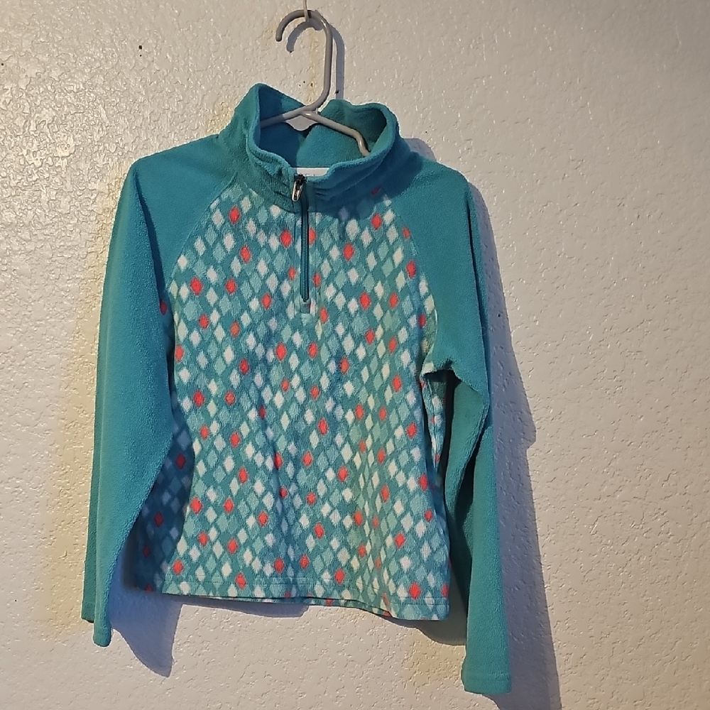 Columbia Teal and Red Patterned Fleece Pullover